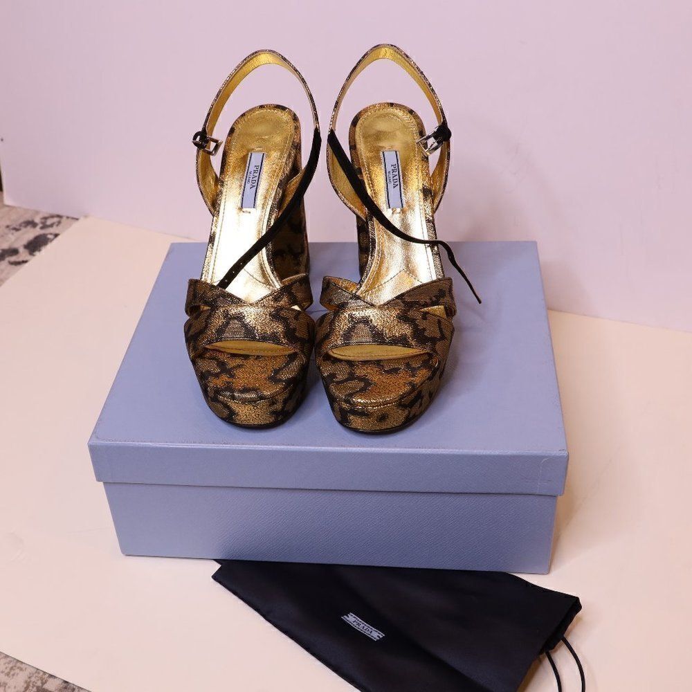 NWT Prada Jacquard Platform Heeled Sandals Sz 9 - Picture 3 of 7